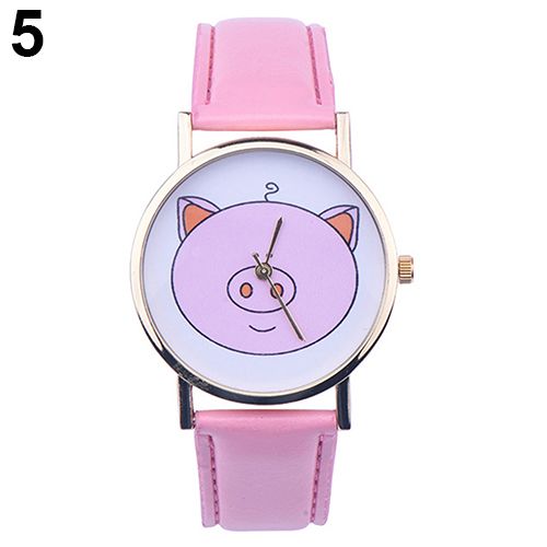 Women Cute Pig Pattern Faux Leather Band Analog Quartz Fashion Wrist Watches