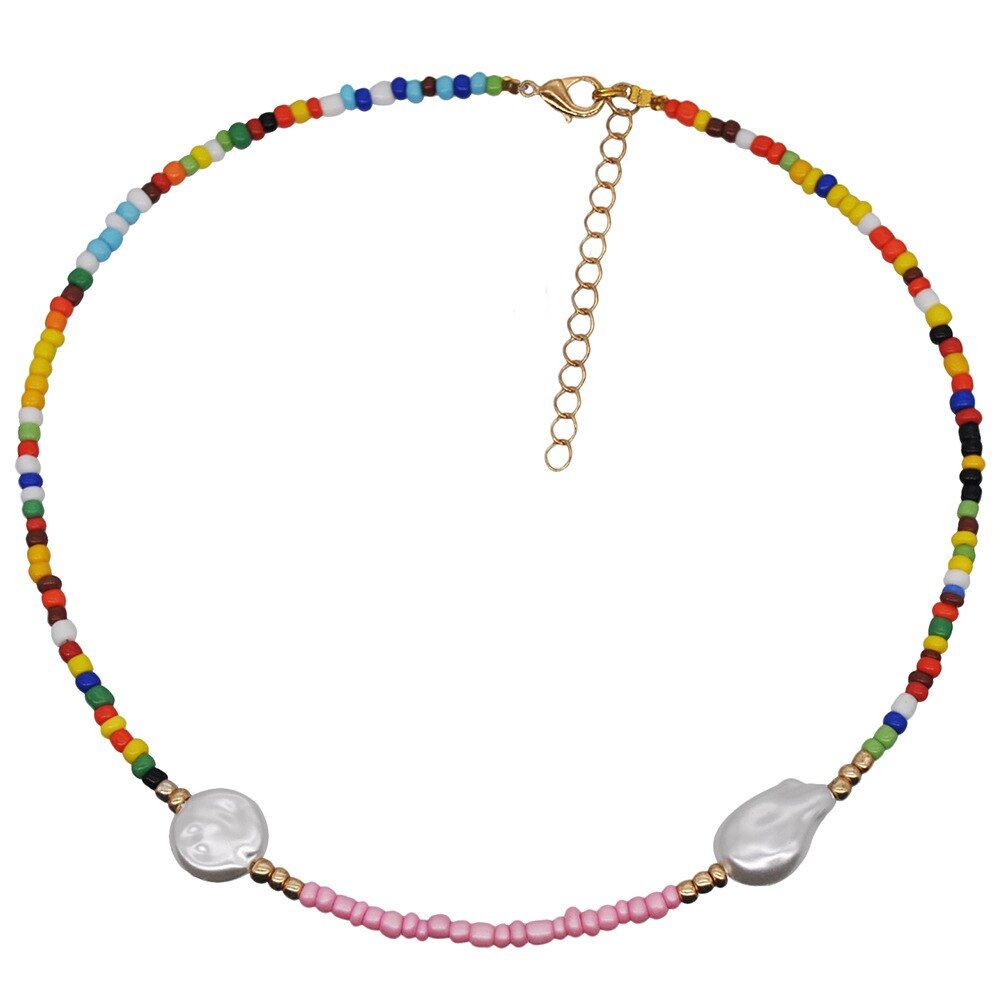 2020 new bohemian layered colorful beads chain necklaces for women handmade pearl stones statement necklace jewelry gifts