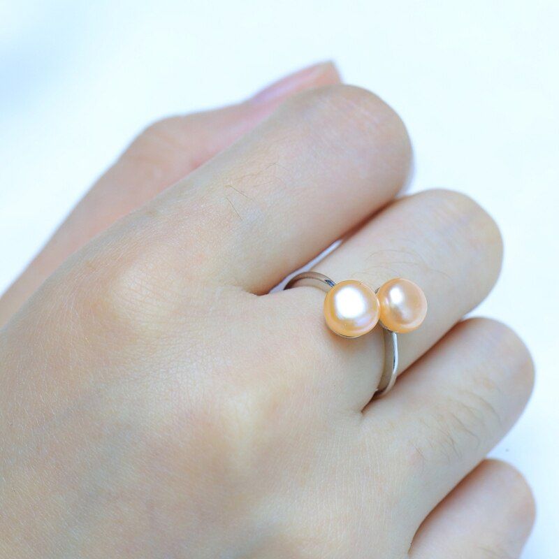 BaroqueOnly DOUBLE Pearls Ring Silver Interlaced Rings Freshwater Pearl Wedding Ring 925 Sterling Silver Jewelry for Women Gift