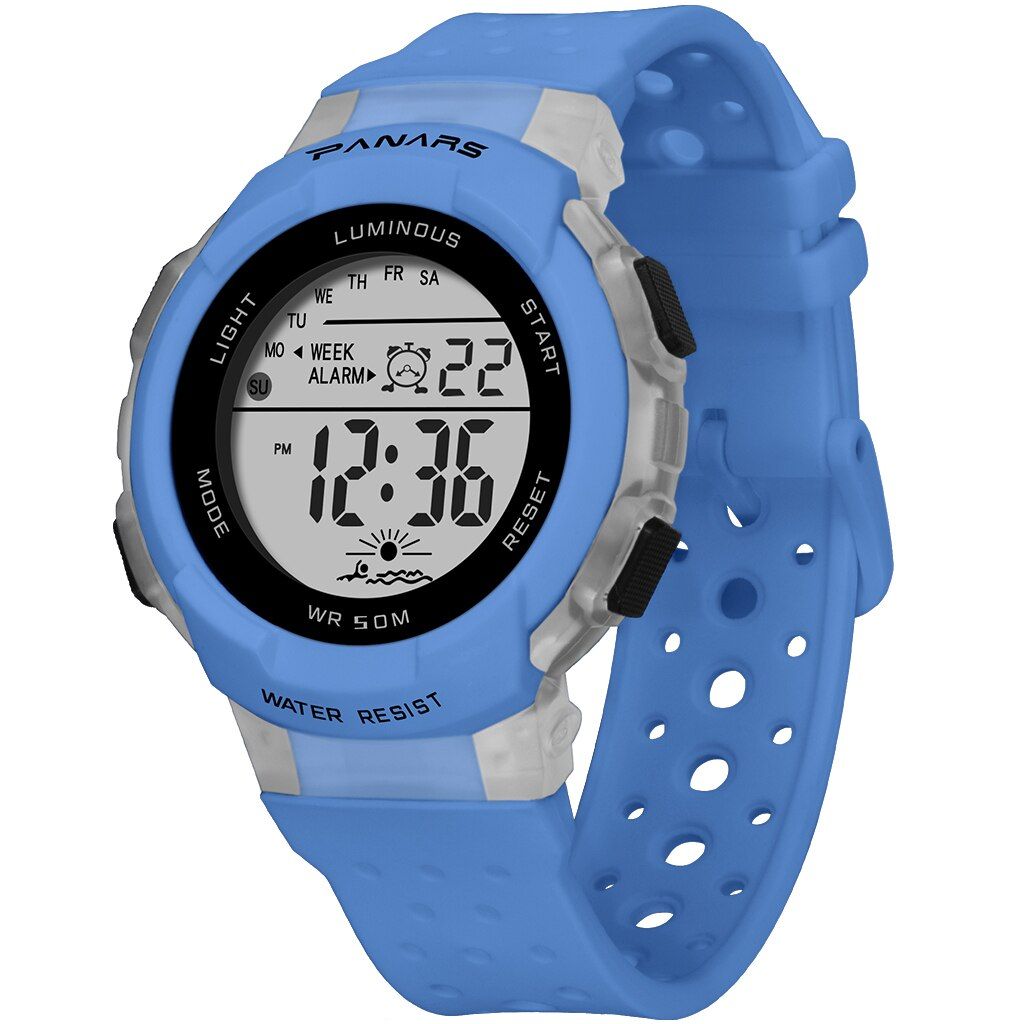 PANARS  Student Girls Boys Children Watch Digital Waterproof Hollow Soft Strap Colorful Luminous Alarm Clock montre enfant