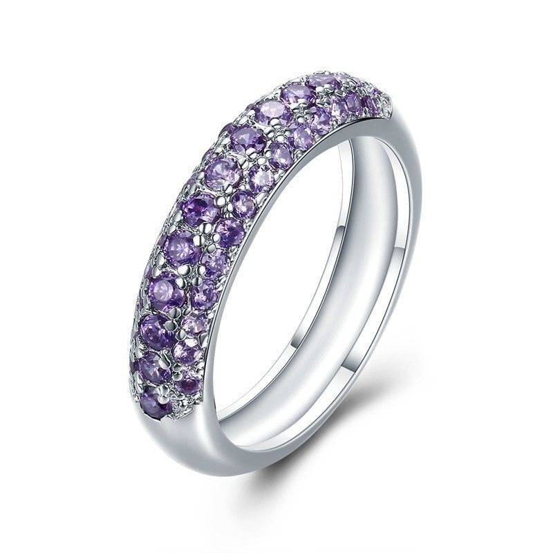 BIJOX STORY  925 Silver Jewelry Ring with Amethyest Citrine Zircon Gemstones Fashion Rings for Women Wedding Party Wholesale