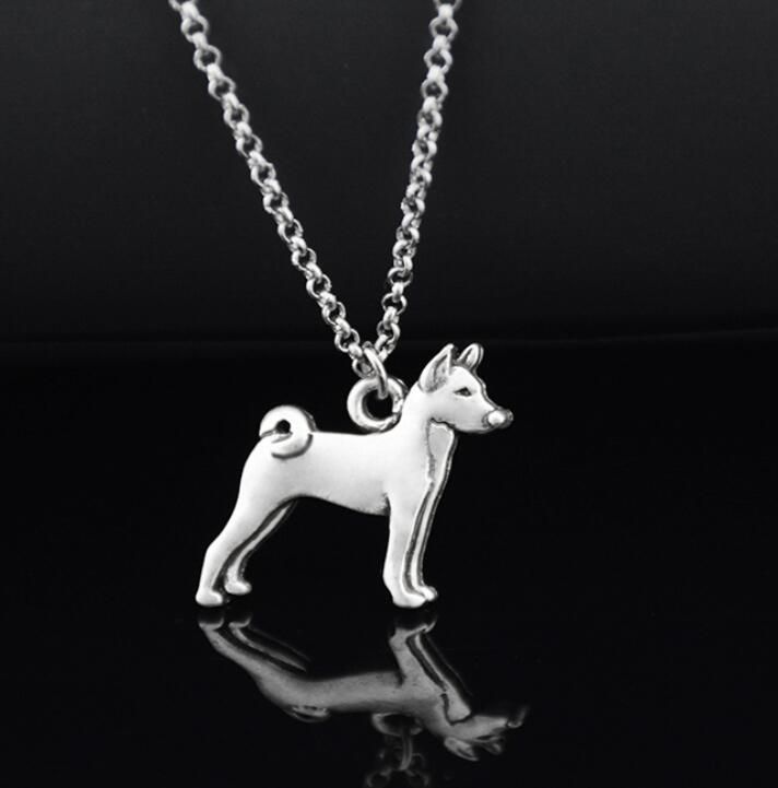 Vintage Silver Color Boho Basenji Dog Charm Pendant Necklace Women Men Stainless Steel Long Chain Couple Necklace Jewelry Choker