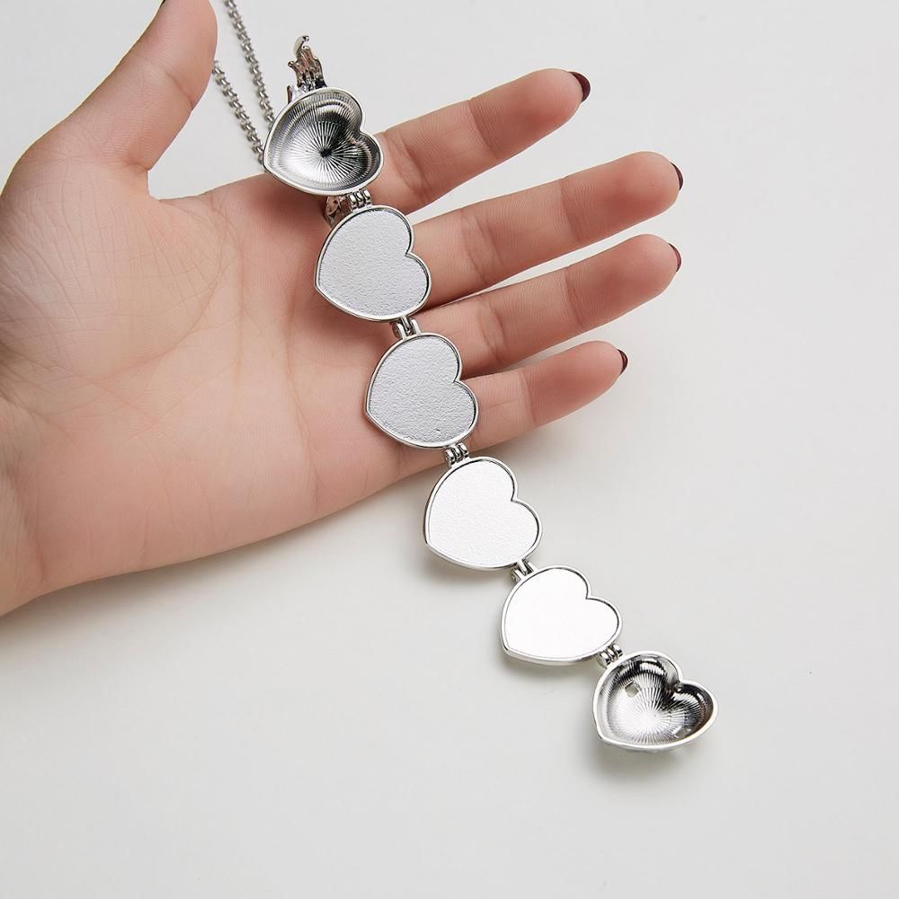 Angle Wings Photo Box Necklace Heart Shaped Foldable Can Hold 4 Photos Photo Frame Multi Layer Necklace DIY Openable Jewelry