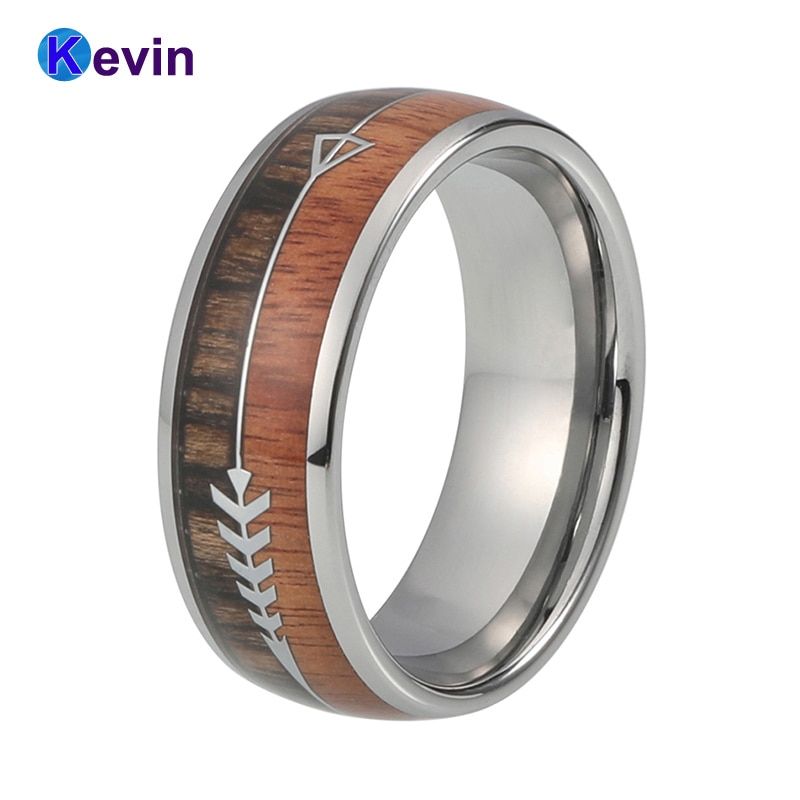 Men Women Tungsten Wedding Band Rings With Double Wood And Steel Arrow Inlay Black/ Rose/  Color Available