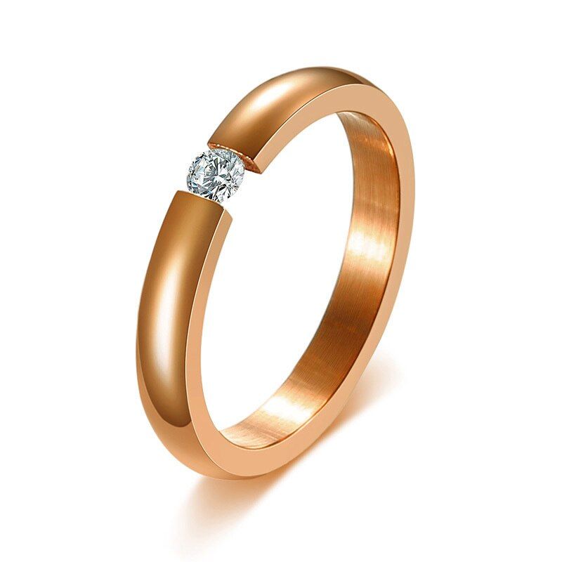 Vnox 3mm Solitaire CZ Stone Ring for Women Wedding Rings Engagement Band Stainless Steel Elegant Temperament Female Jewelry