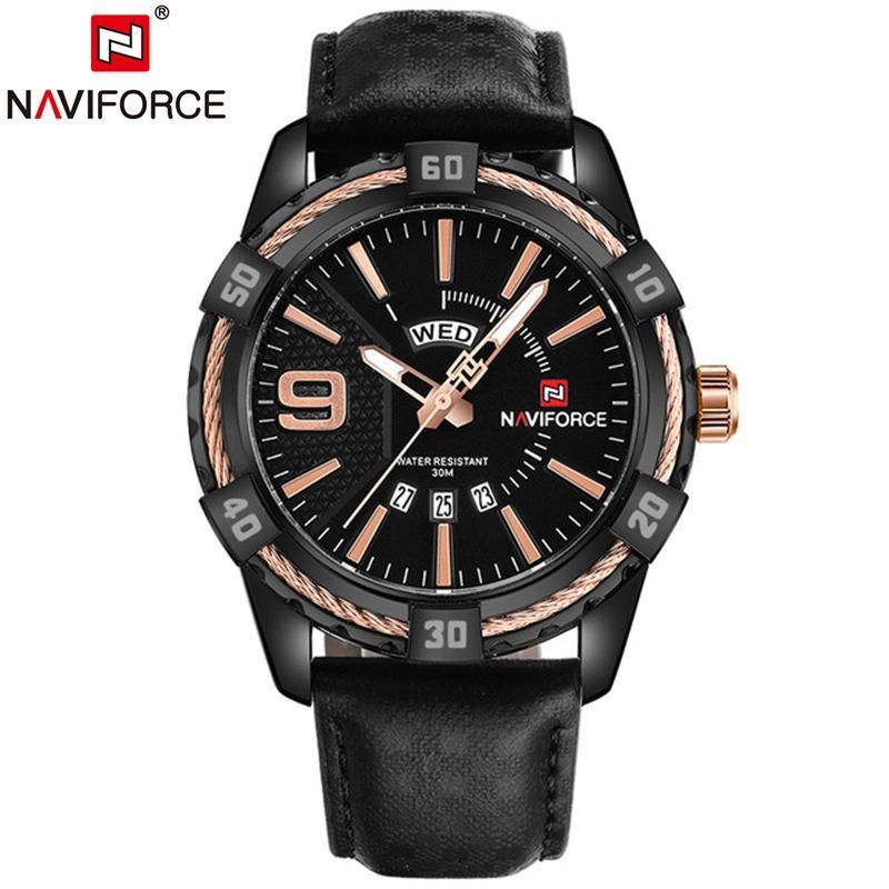 Mens Watches Top Luxury Brand Men Sports Watch For Men Fashion Leather Belt Date Week Quartz Wrist Watch 9117