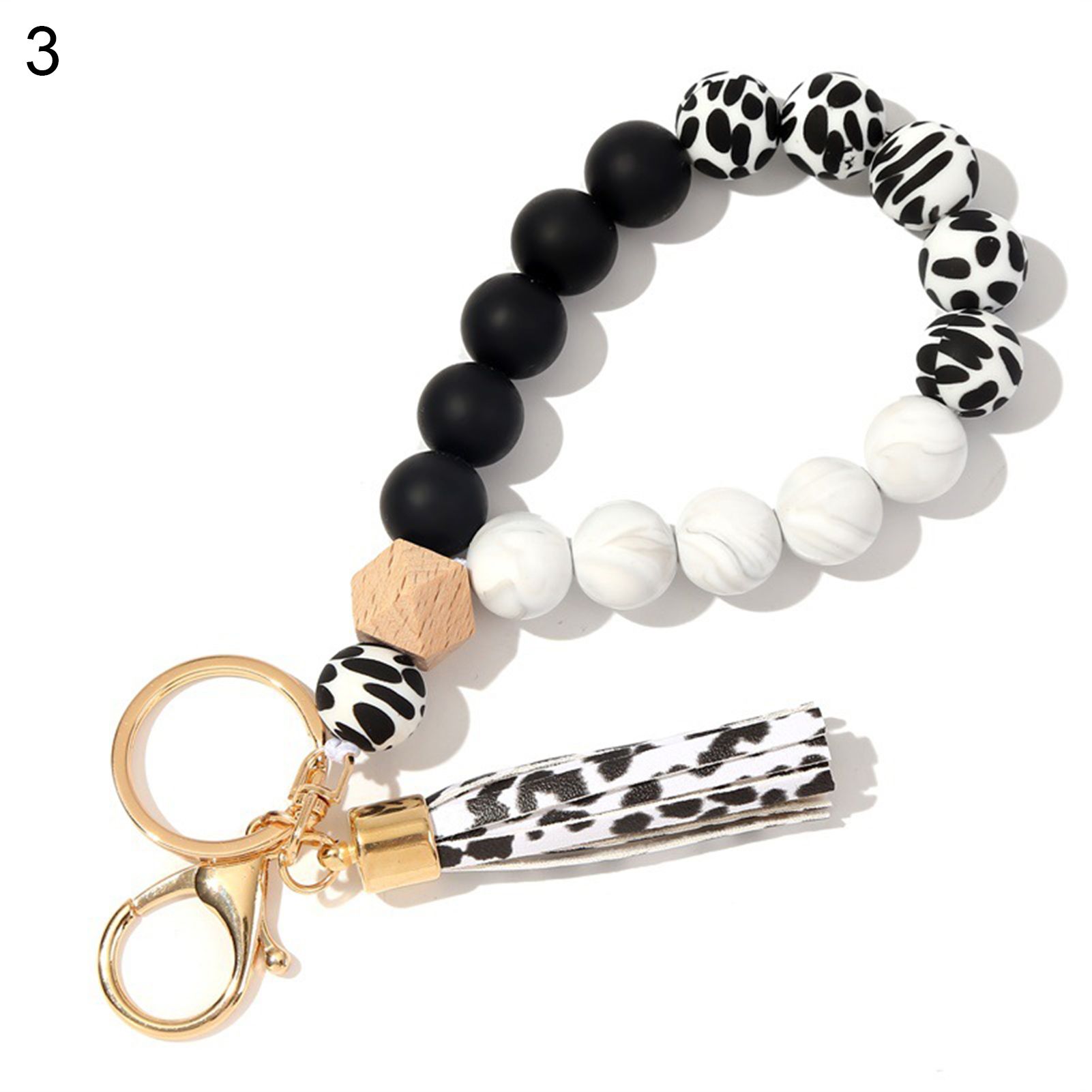 Bracelet Keyring Decorative Stretchy Beaded Portable Bangle Wristlet Keychains for Women