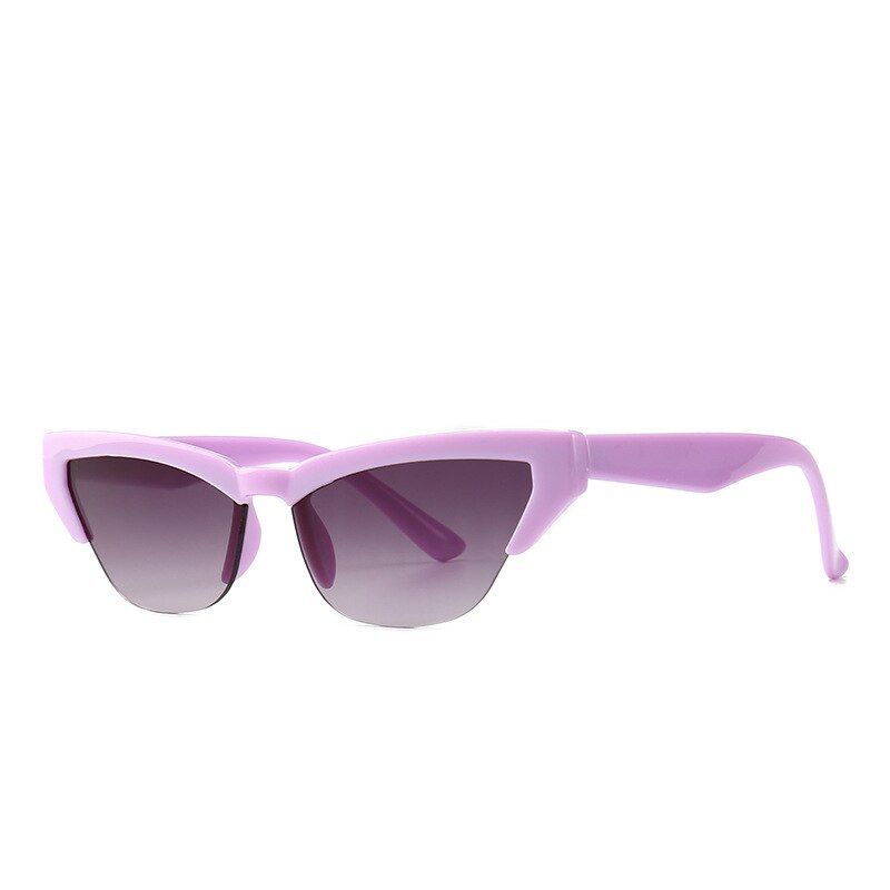 C4 Purple.GrayTrendy Colored Half Frame Cat Eye Sunglasses Women Brand High Quality Semi-Rimless Eyeglasses Street Beat Shopping Oculos De Sol
