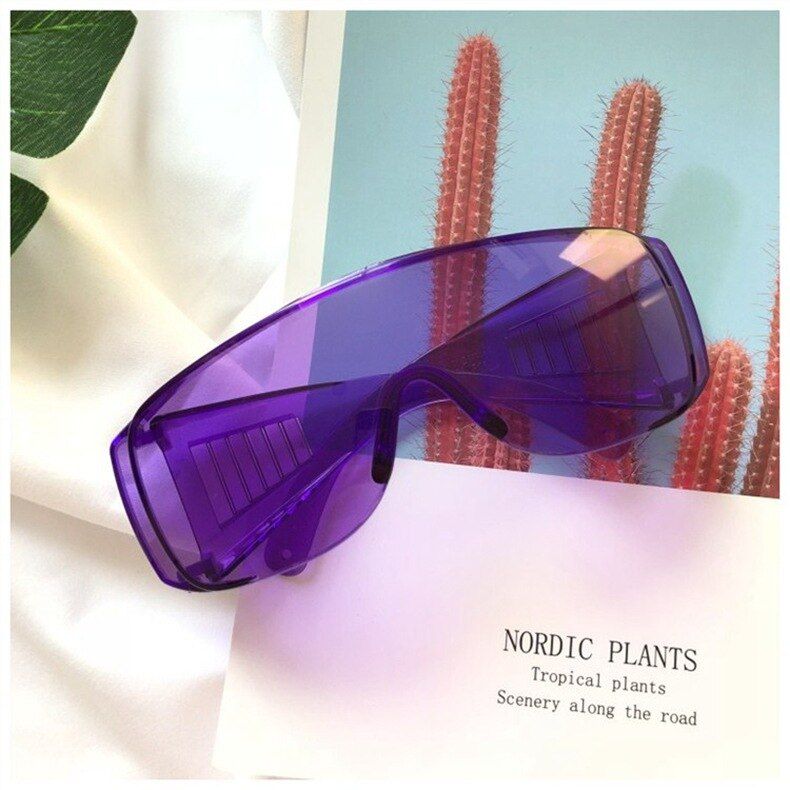 PurpleOversized Shield Visor Goggle Sunglasses Women Personality Sun Glasses Men Transparent Vintage Big Windproof Top Hood Glasses