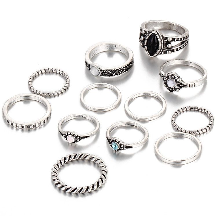 17KM 8 Pcs/Set Simple Design Round Gold Color Rings Set For Women Handmade Geometry Finger Ring Set Female Jewelry Gifts