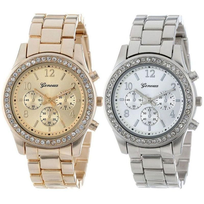 Watch for women 2 PACK Geneva Silver and Gold Plated Classic Round Ladies Boyfriend Watch