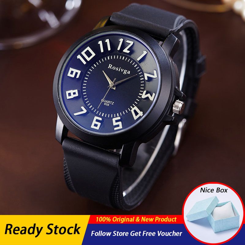 2022 Rosivga New Products Men's Watch Luxury Brand Large Dial Silicone Strap Analog Watch Student Digital Display Quartz Watch