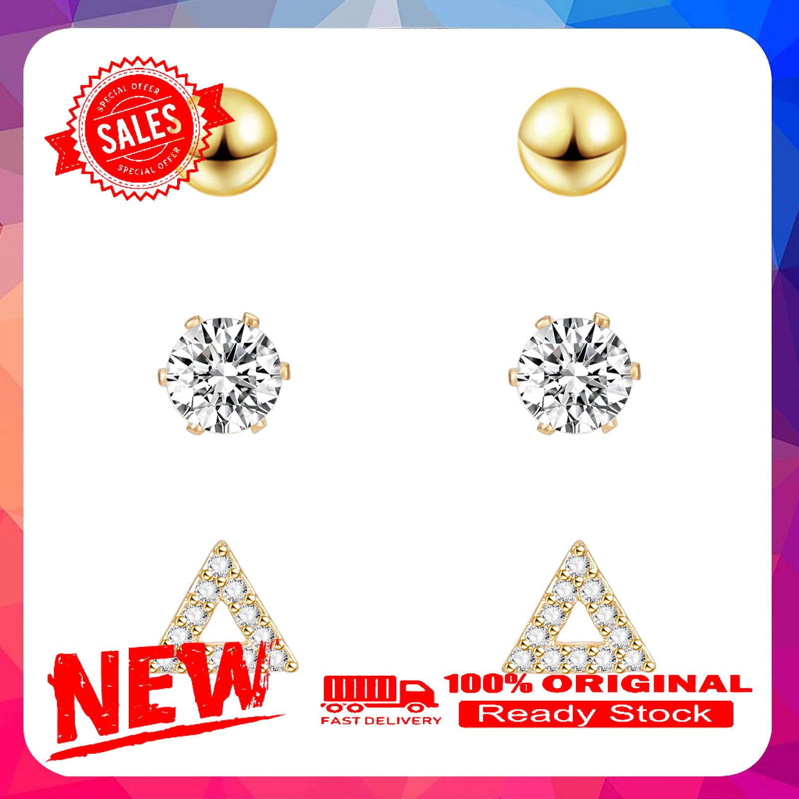 Women Fashion Cubic Zirconia Curved C Shape Ear Stud Earrings Jewelry Accessory