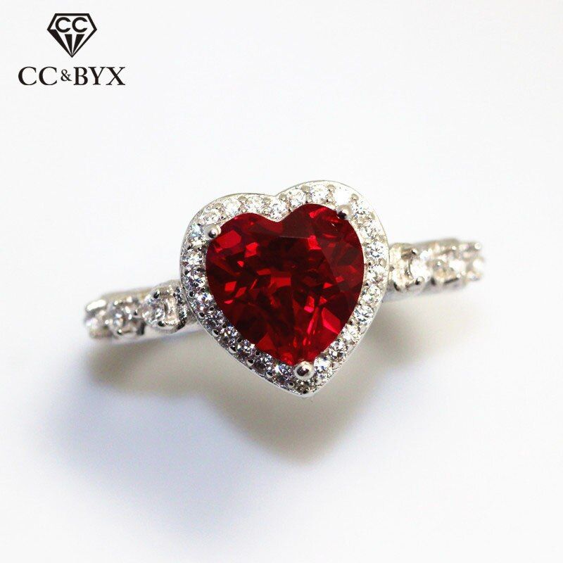 CC Wedding Rings For Women 925 Silver Bridal Engagement Ring Red Heart Cubic Zirconia Elegant Luxury Bijoux Drop Shipping CC917
