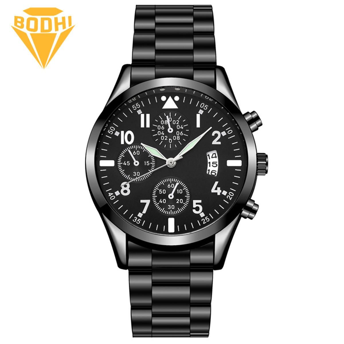 BODHI Fashion Men Round Sub Dial Calendar Display Luminous Analog Quartz Wrist Watch