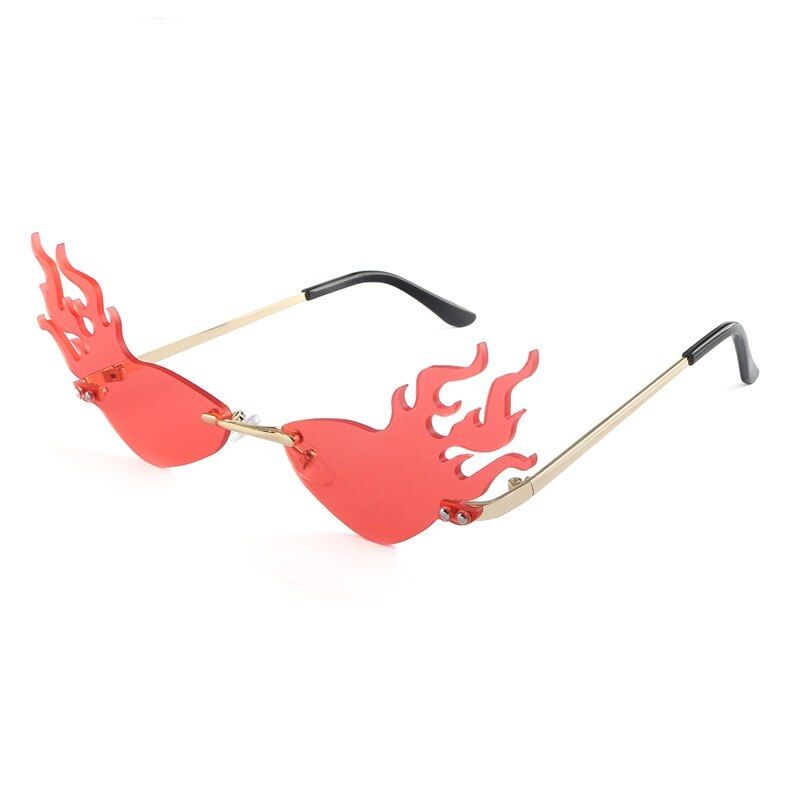 C4Fire Flame Sunglasses 2020 Women Men Rimless Sun Glasses Wave Metal Frame Hip Hop Eyewear Luxury Narrow StreetWear Oculos