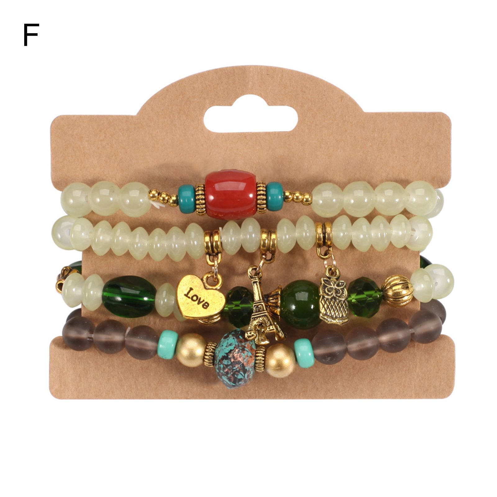 Women Brelets Elegant Faux Crystal Beads Heart Tassel Boho Brelets