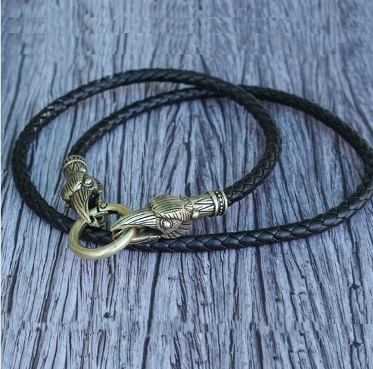 lanseis 1pcs viking wolf chain leather necklace men necklace