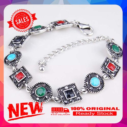 Boho Women Circles Square Colorful Resin Carved Ethnic Bracelet Party Jewelry