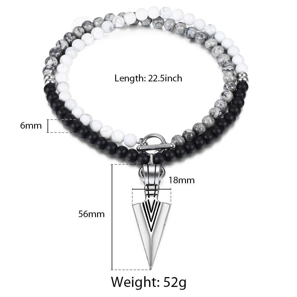 Davieslee Leather Necklace for Men Alloy Stainless Steel Arrow Pendant Necklace Men Beaded Necklace Chain Fashion Jewelry LDN11