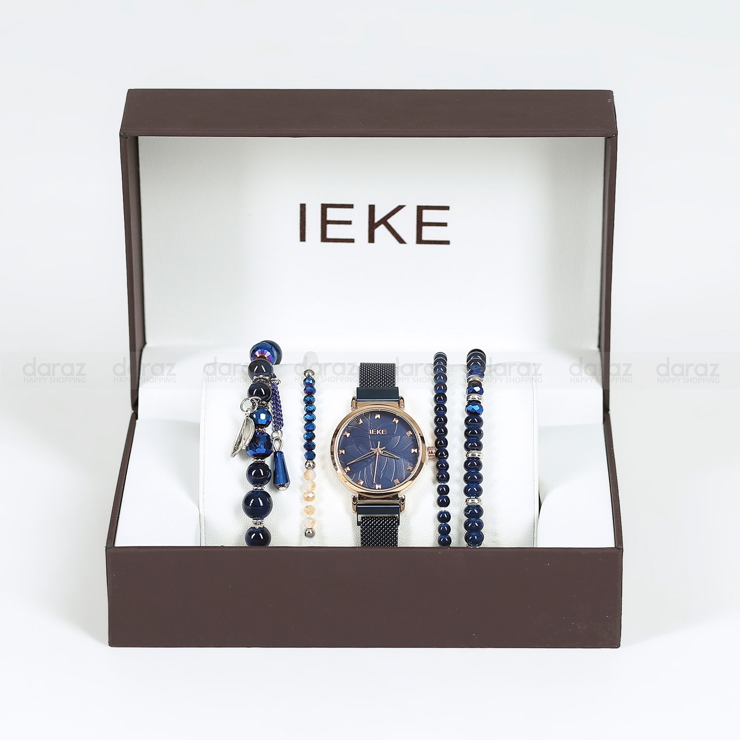 IEKE 88055 Classic Royal Blue Mesh Stainless Steel Analog Watch For Women - Rose Gold and Royal Blue