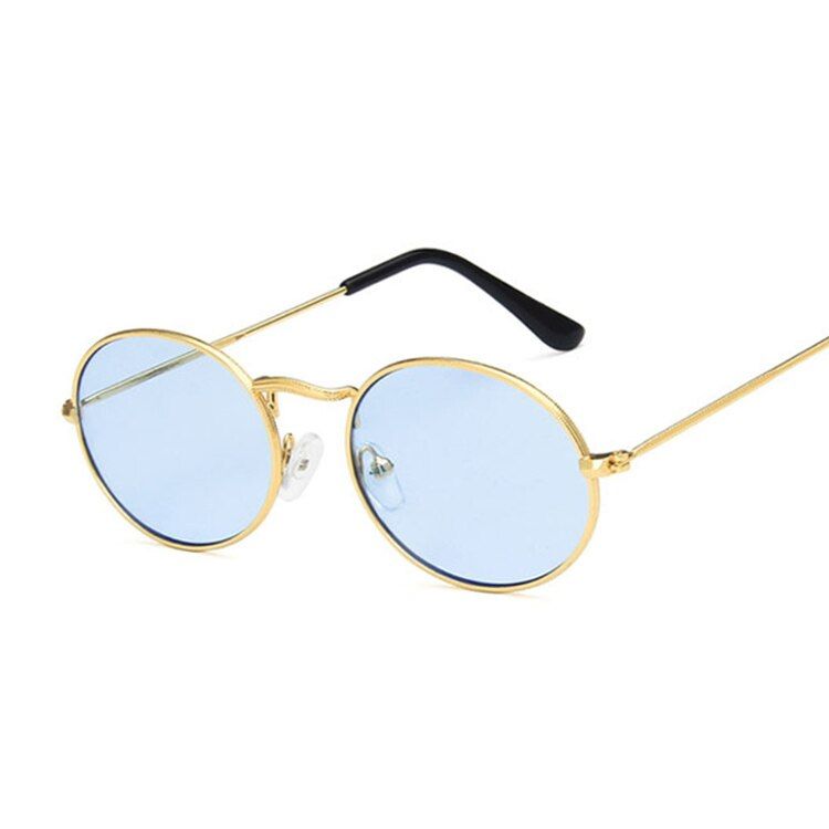 GoldBlueVintage Black Oval Sunglasses Women Small Frame Design Sun Glasses For Women Alloy Red Pink Mirror Outdoor Oculos De Sol