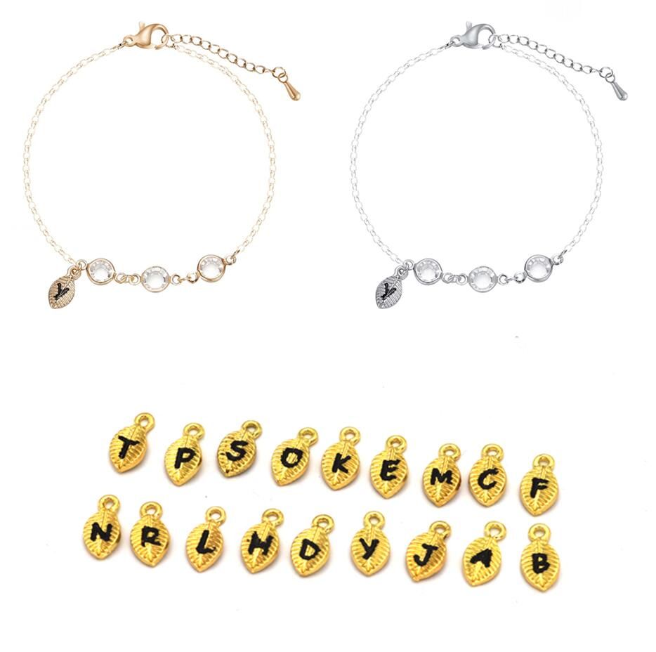 QIAMNI English Alphabet 26 A-Z Initial Letter Crystal Bracelet Bangle Women Bracelets Jewelry Lover Friendship Gift