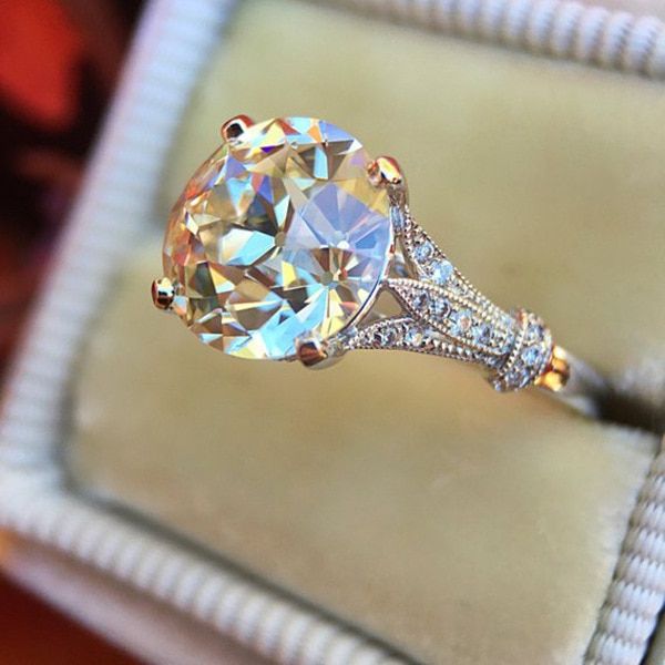 Fashion Big Round Crystal Zircon Stone Ring Luxury Female 925 Sterling Silver Wedding Jewelry Promise Bridal Rings For Women