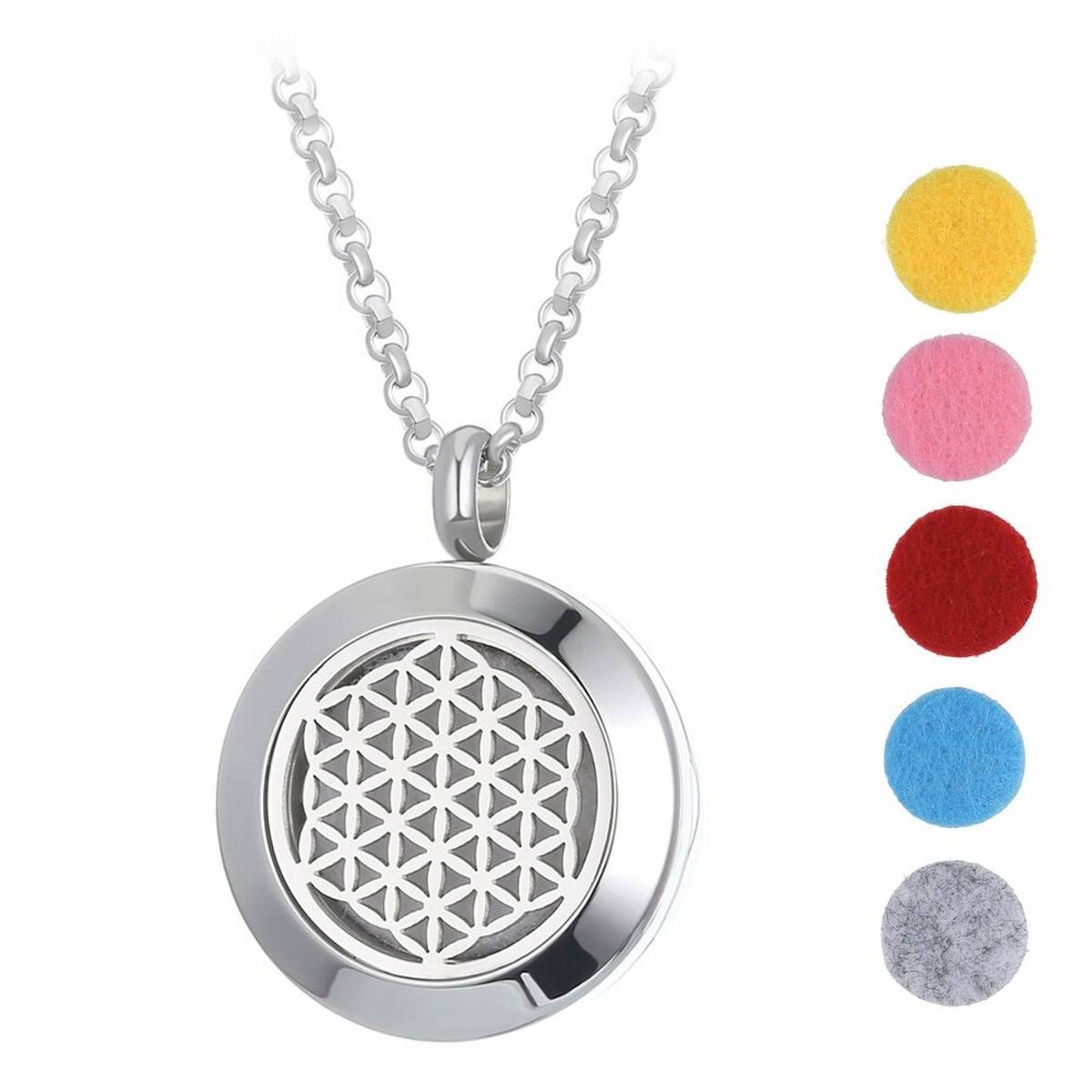 Legenstar 20mm Aroma Diffuser Locket Necklace Flower of Life Pendant Stainless Steel Magnetic Random Send 5pcs Oil Pads as Gift