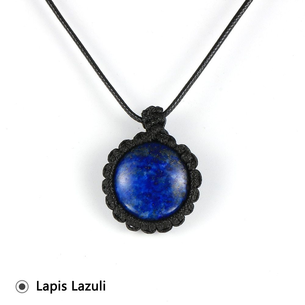 2020 Fashion Natural Stone Pendant Necklace For Men Women Wax Line Wrap Drop Shape Tiger Eye Opal Stone Necklaces Short Choker