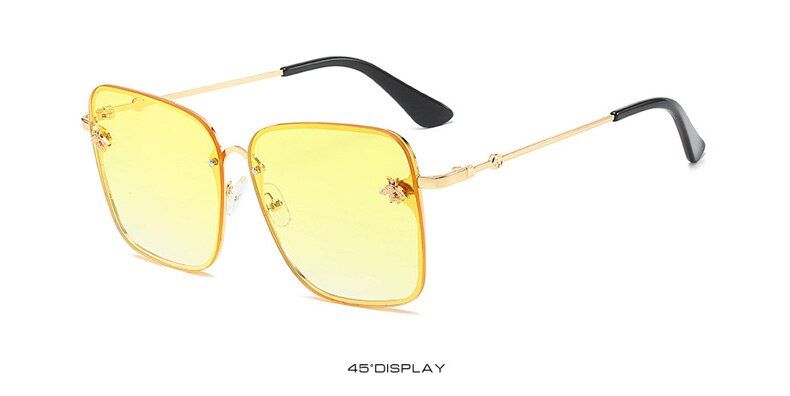 5WERGASUN Luxury Square Bee Sunglasses Women Retro Brand designer Metal Frame Oversized Sun Glasses Female Grandient Shades