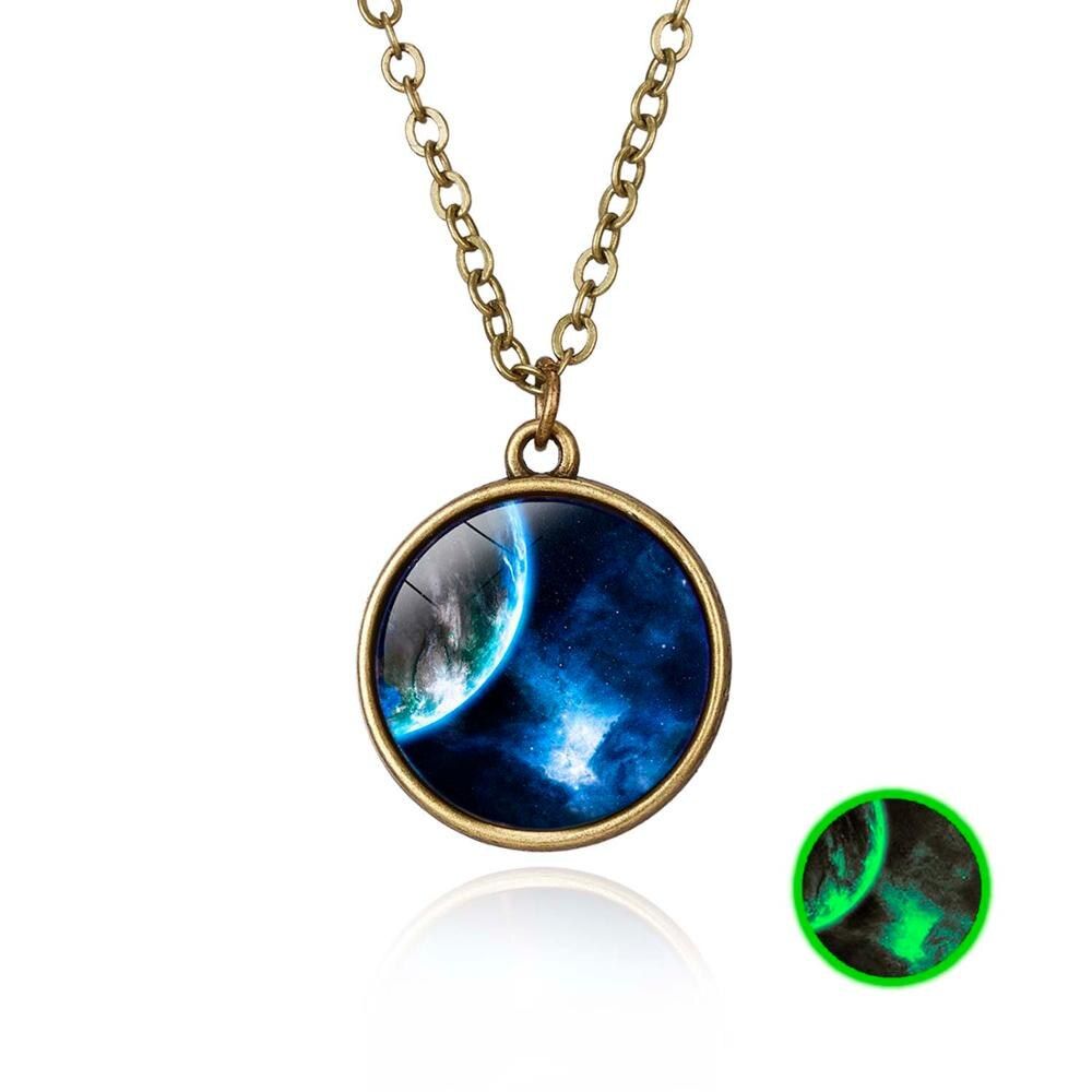 Rinhoo Charming Universe Space Necklace Galaxy System Planet Pendant Necklace Double Sided Glass Dome Ball Women Jewelry Gifts