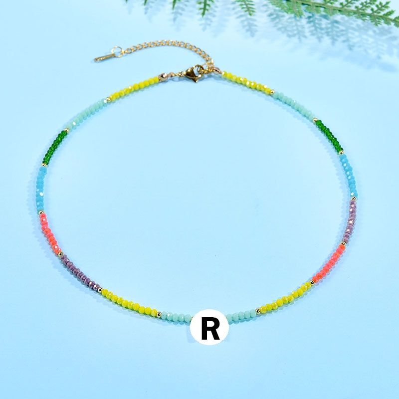 Name Initial Shell Letter Pendant Necklace for Women Crystal Evil Eyes Natural Stone Stainless Steel Choker Fashion New Jewelry