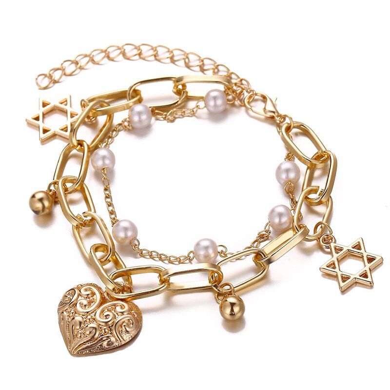 Yobest Bohemian Tassel Beads Charm Bracelets Set For Women Girls Fashion Pineapple Heart Geometric Bracelet Jewelry