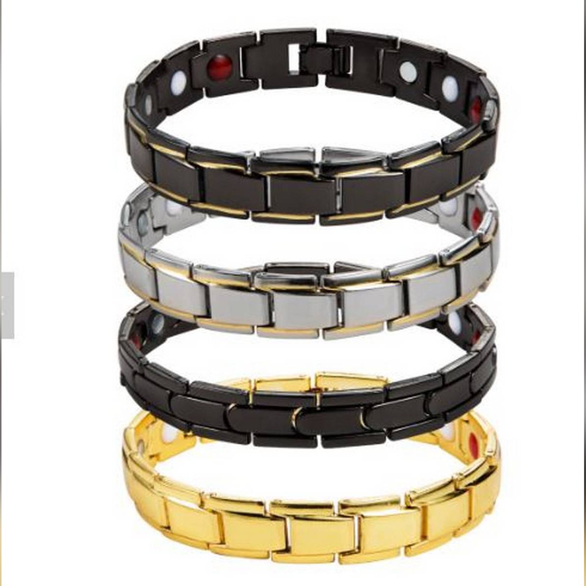 4 Color Available Magnetic Hematite Ion Energy Germanium Bracelets Titanium Stainless Steel Bio Therapy Bracelets for Men