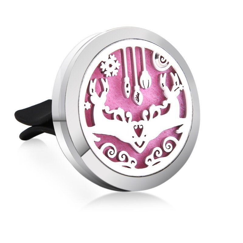 Car Perfume Diffuser Clip 316L Stainless Steel 30mm Locket Pendant Perfume Essential Oil Diffuser Car Air Freshener Hanging(null)
