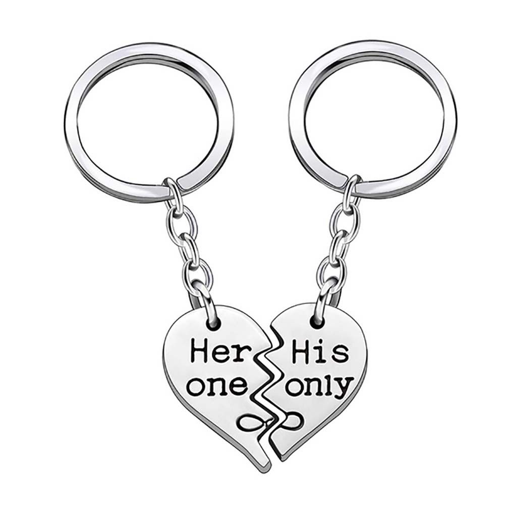 1 Pair Heart Shape Letters Metal Keyring Couple Key Chain Valentine's Day Gift