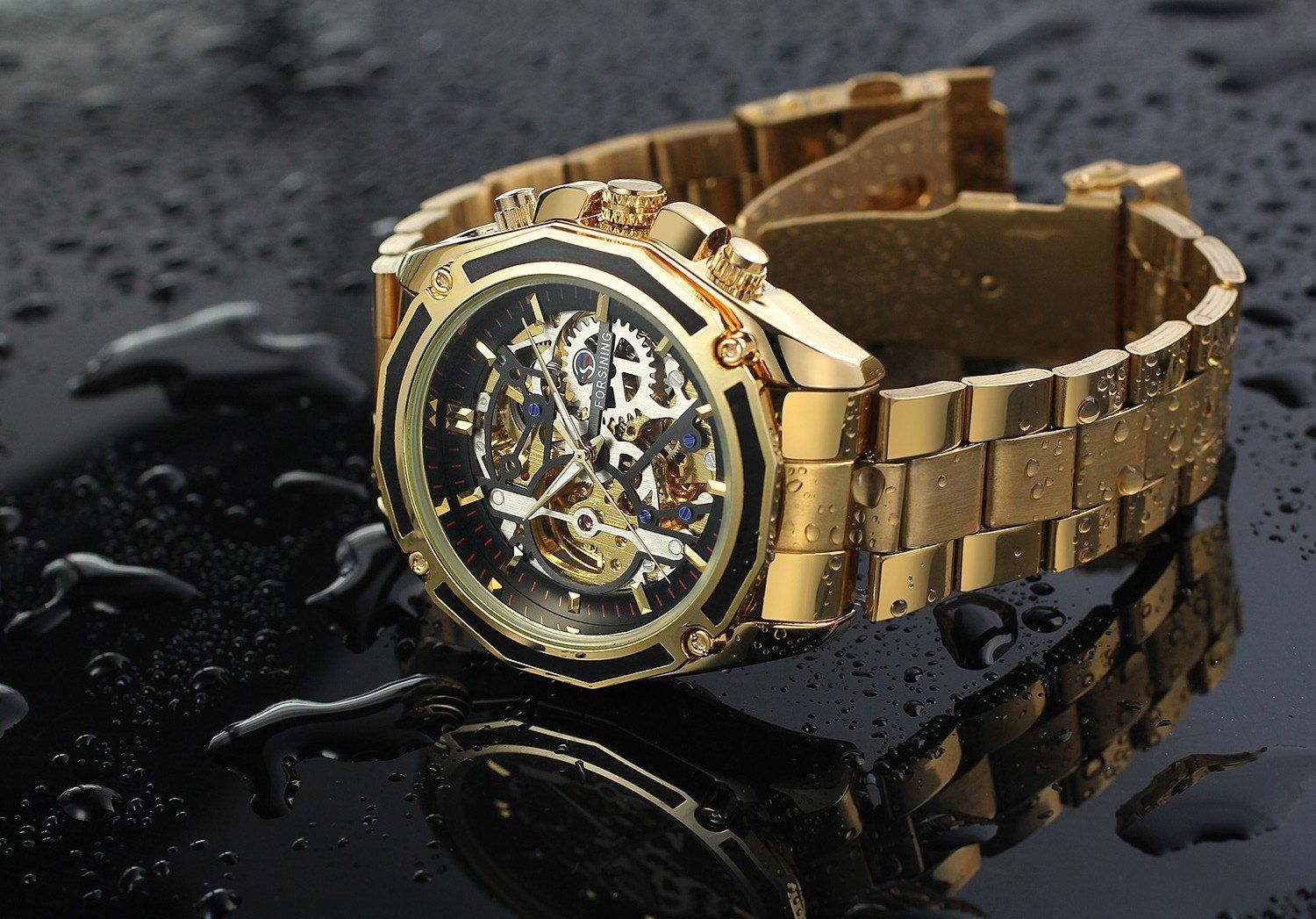 FORSINING Stainless Steel Strap Vintage Hollow Dial Fashion Men's Watch Leisure Fully Automatic Mechanical Watch brand new and high quality with nice material
