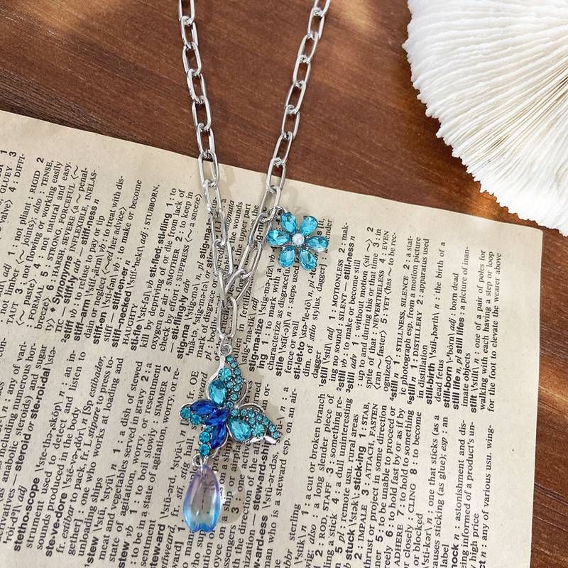 MENGJIQIAO Korean Elegant Cute Butterfly Crystal Choker Necklace For Women Fashion Metal Chain Collares Jewelry Kolye Gifts