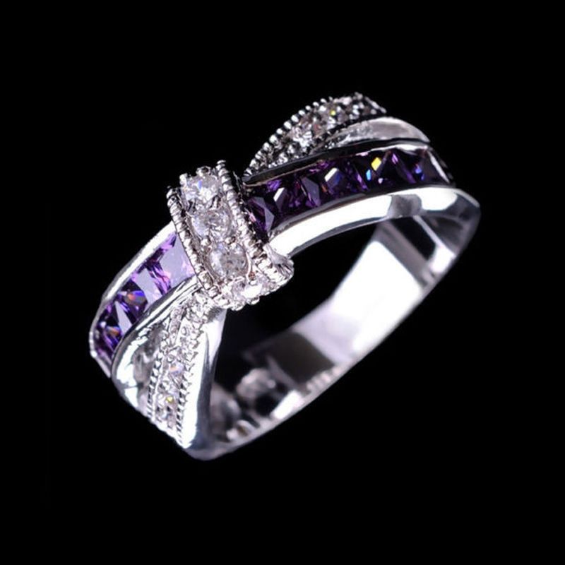 Christmas gift women girl purple silver color Lovely Wedding white gold color ring high quality fashion classic Jewelry LR050