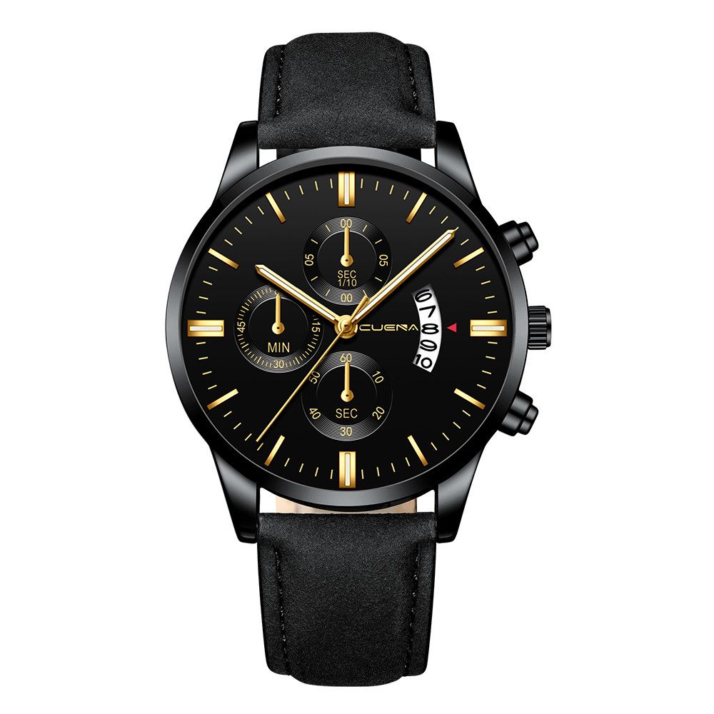 Watches For Men Fashion Stainless Steel Case Leather Band Watch Quartz Business Watch