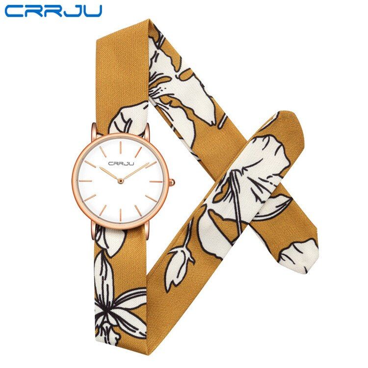 CRRJU  unique Ladies flower cloth wristwatch fashion women dress watch  fabric watch sweet girls Bracelet watch