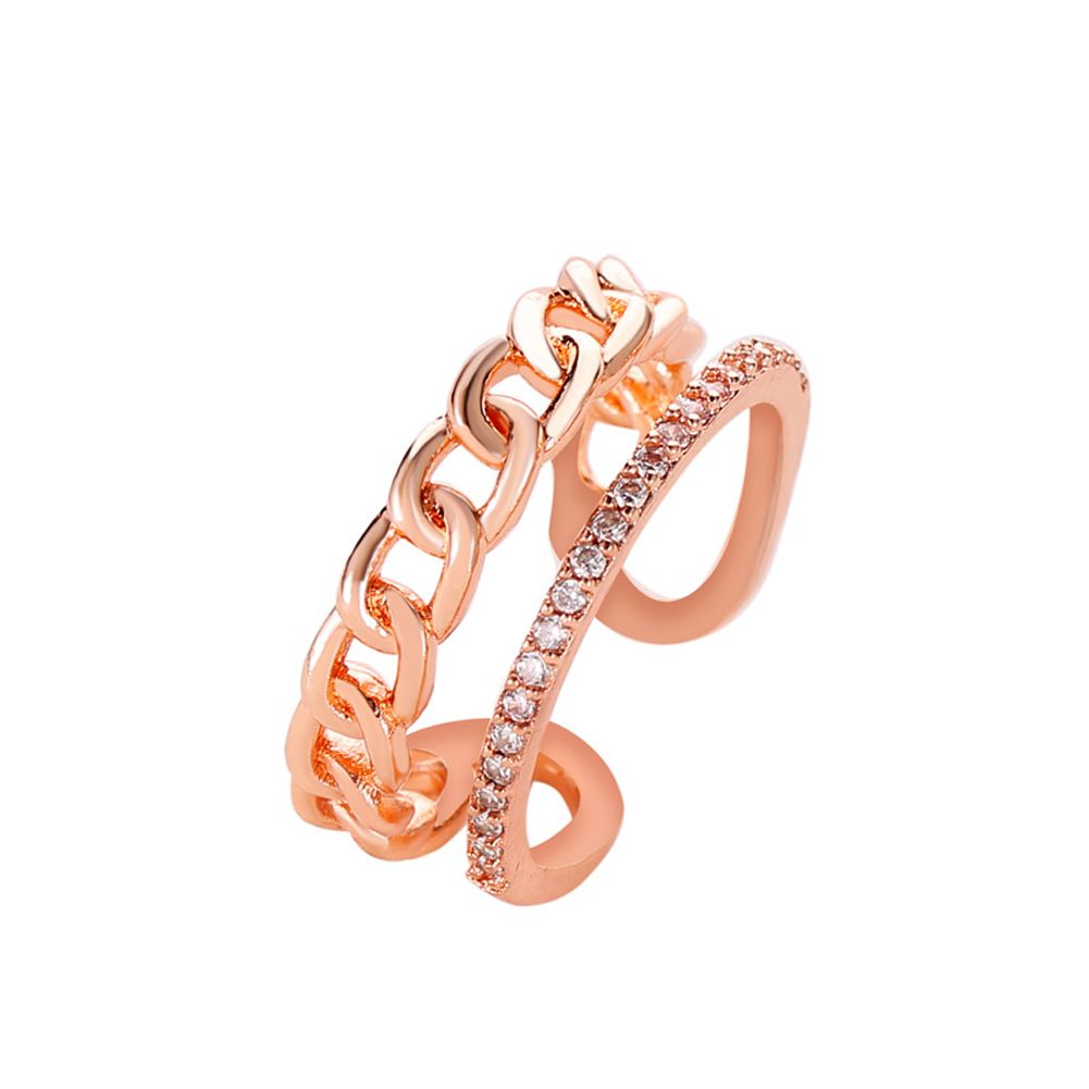 Yfashion Women Rhinestone Ring Double-layer Chain  Ring Fashion Lady Jewelry Decoration