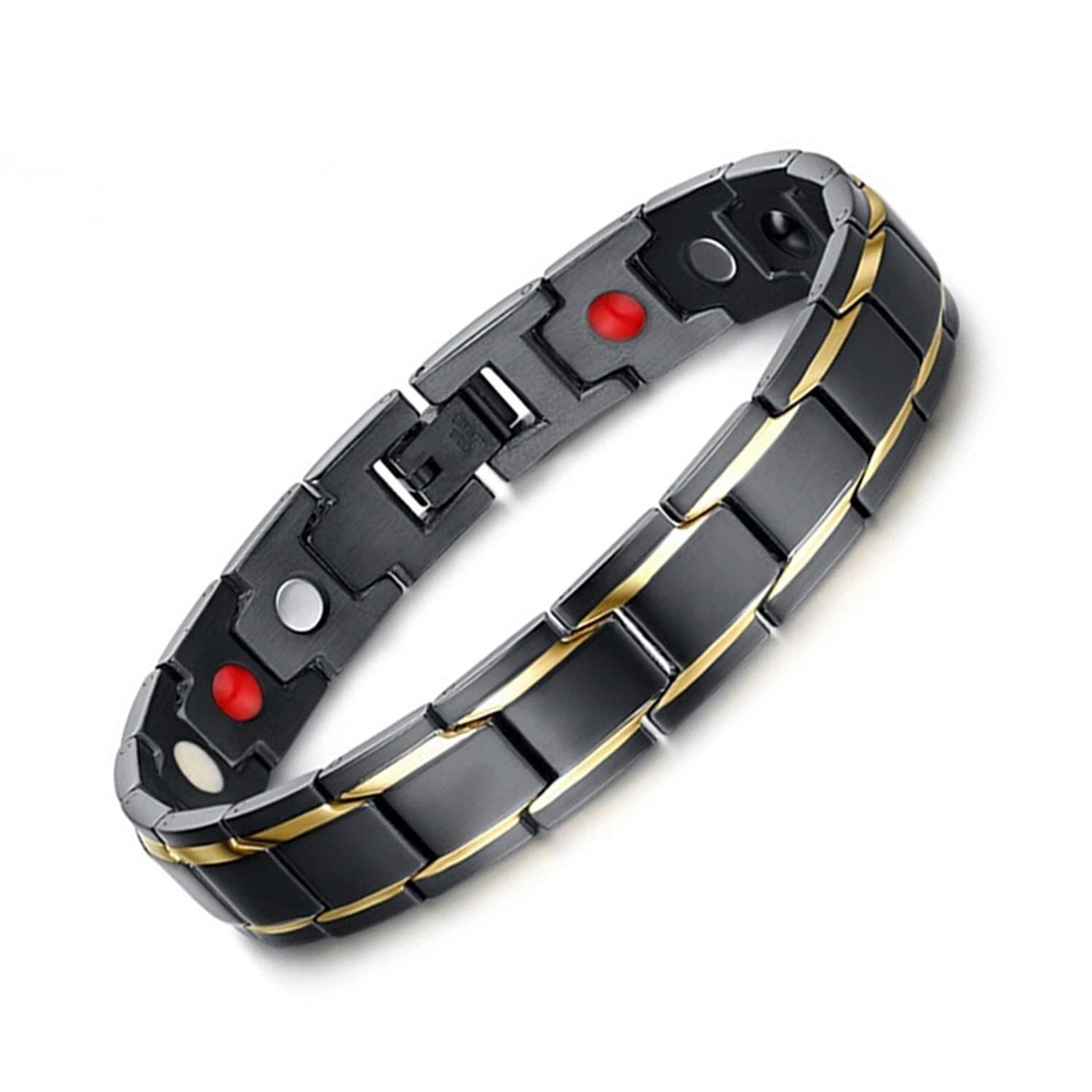 Magnet Bio Double Tone Plating Metal Chain Titanium Bracelet-Black