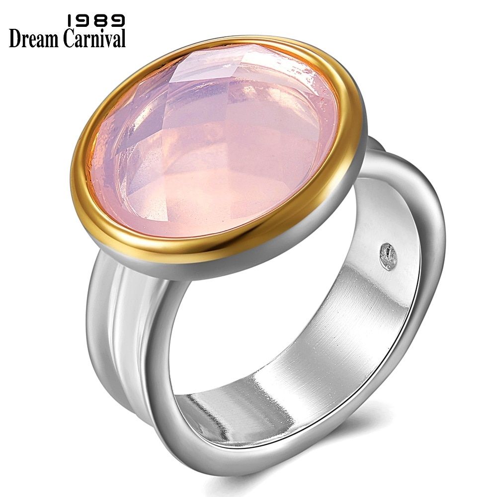 DreamCarnival 1989 Top Quality Brand Women Two Tone Color Rings Cushion Cut Pink Zircon Wedding Party Must Have Jewlery WA11709