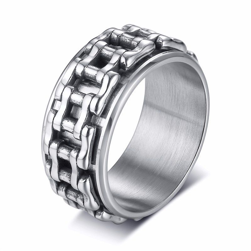 Vnox 9.5mm Punk Rotatable Bike Chain Ring for Men Black Stainless Steel Band Cool Male Spinner Band Rock Boy Alliance