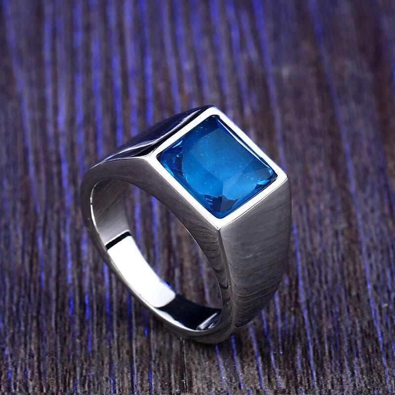 steel soldier Titanium Ring for Man blue Green Square Stone 316L Stainless Steel Fashion high polish Ring for Boy