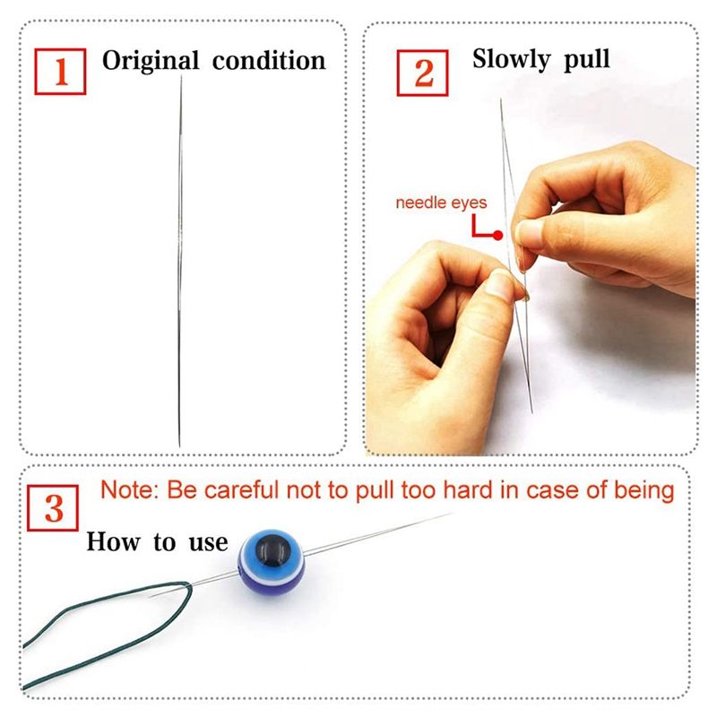 30 Pcs Beading Needles Set 5 Size 10 Pcs Big Eye Needles and 20 Pcs Long Straight Needles with Bottle for Easy Threading