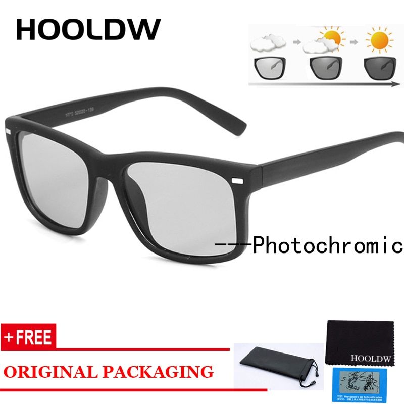 HOOLDW larized Photochromic Sunglasses Men Night Vision Glasses Day Night Driving Goggle Anti-glare Sunglasses Eyewear UV400-sablack Photochromic