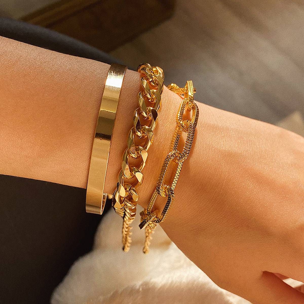 3Pcs/Set Fashion Link Chain Bracelet Bangle Party Jewelry Gift